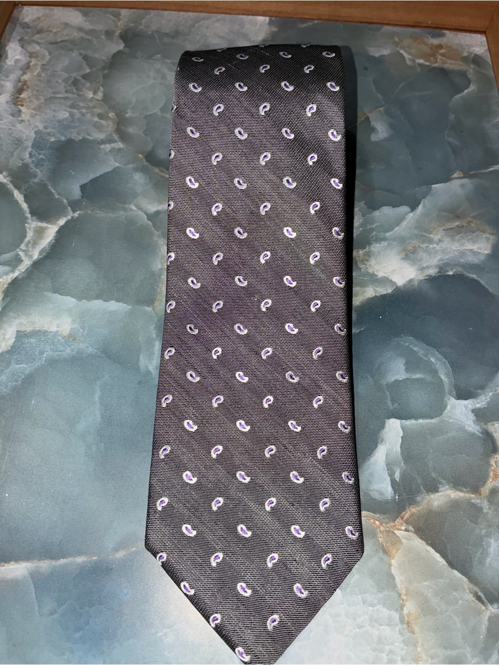 Black Brown 1826 Black Tie with Small Purple Paisley Motif